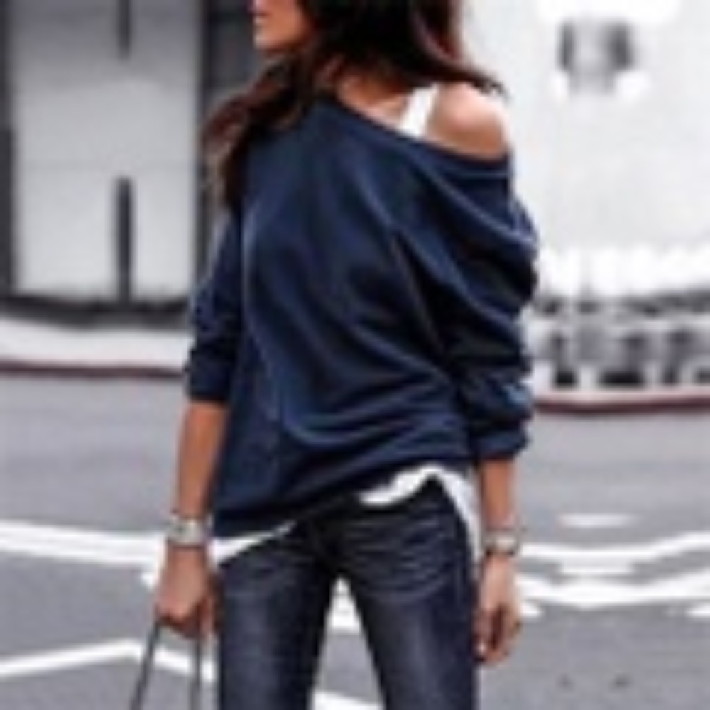 New Navy Cold Shoulder Top Size S